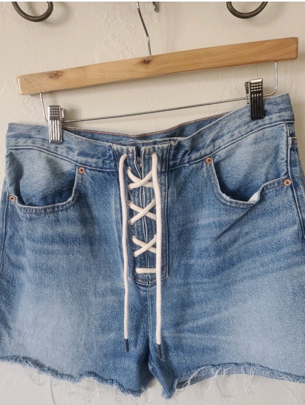 Etica Light Blue Lace-Up Denim Jean Shorts